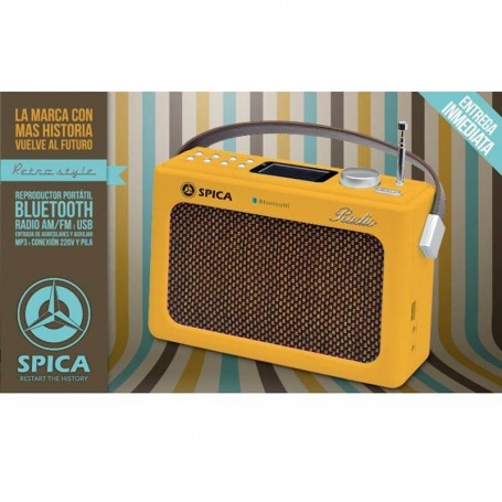 Radio Spica Diseño Retro Amarilla Am Y Fm Bluetooth Usb Sp-219R Vintage Outlet Sin Bateria (Solo Enchufada)