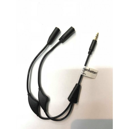 CABLE AUDIO PLUG 3.5 A 2 JACK HEMBRA CON CONTROL DE VOLUMEN MANHATTAN