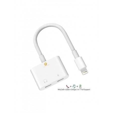 ADAPTADOR AURICULARES LIGHTNING JACK IPHONE + CARGA ALIMENTACION GLJ001