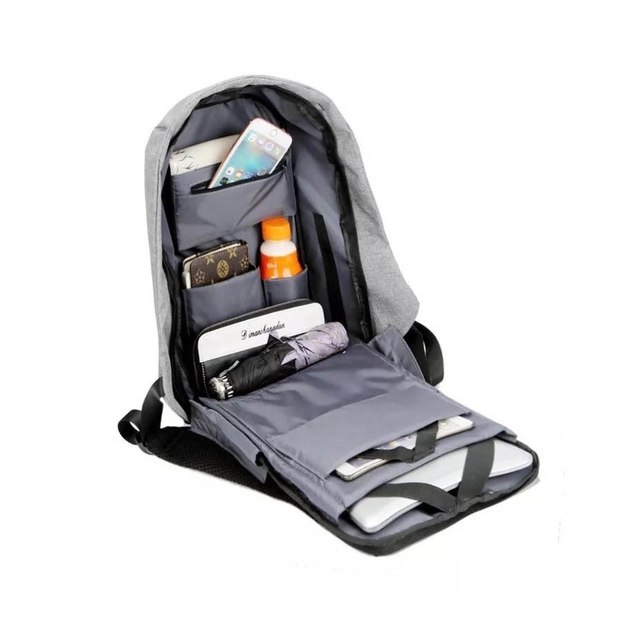 Mochila Antirrobo Notebook Impermeable Inteligente Usb Negro