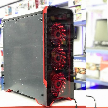 Gabinete Pc Gamer Acrilico Noga Ng-8609 Con Fuente 600W Cooler Color Rojo