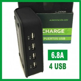 Cargador Rapido Usb 4 Salidas 6.8A Noga Ng-660 Zapatilla Usb