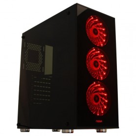 GABINETE PC GAMER VIDRIO KIT NOGA NG-8608 CON FUENTE 600W COOLER COLOR ROJO USB 3.0