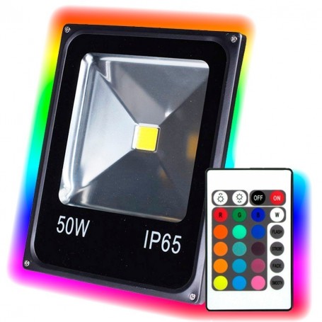 REFLECTOR LED RGB 50W ALUMINIO INTERIOR REGULABLE Y BAJO CONSUMO IP65 SOPORTE REGULABLE