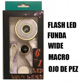 LENTE CELULAR 6 EN 1 LUZ LED MACRO OJO PEZ SELFIE PROFESIONAL FLASH WIDE