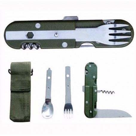 SET CUBIERTOS PLEGABLE CAMPING MILITAR SUPERVIVENCIA 7 EN 1