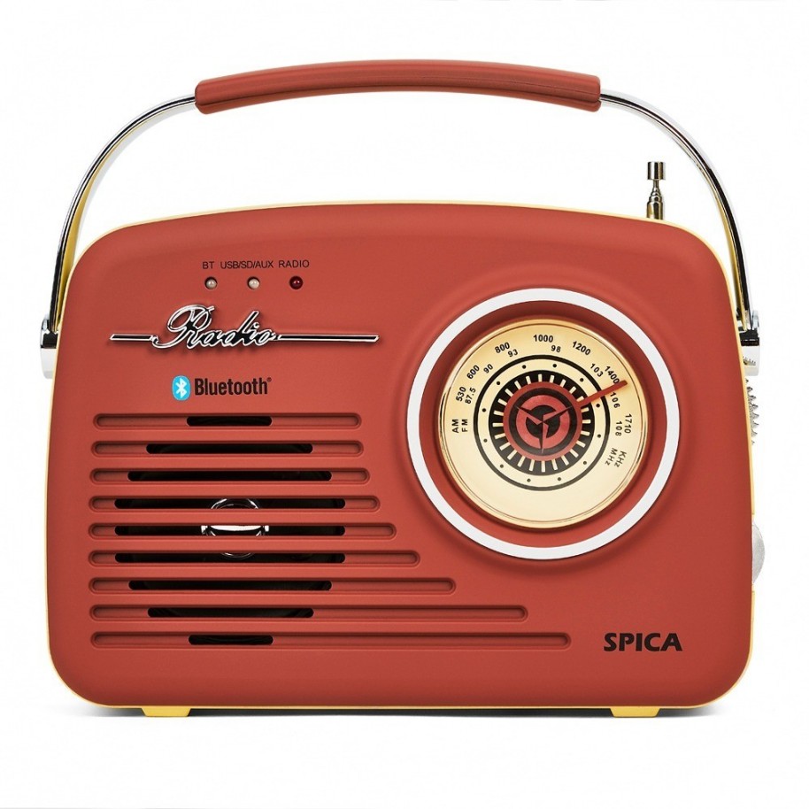 Radio Spica Sp100R Retro Am/Fm Bt Usb Rojo Outlet Sin Bateria