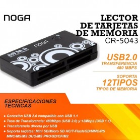 LECTOR DE MEMORIAS NOGANET TARJETAS SD M2 MS COMPACT FLASH CR-5043