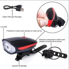 Luz Delantera Para Bicicleta Con Bocina Recargable