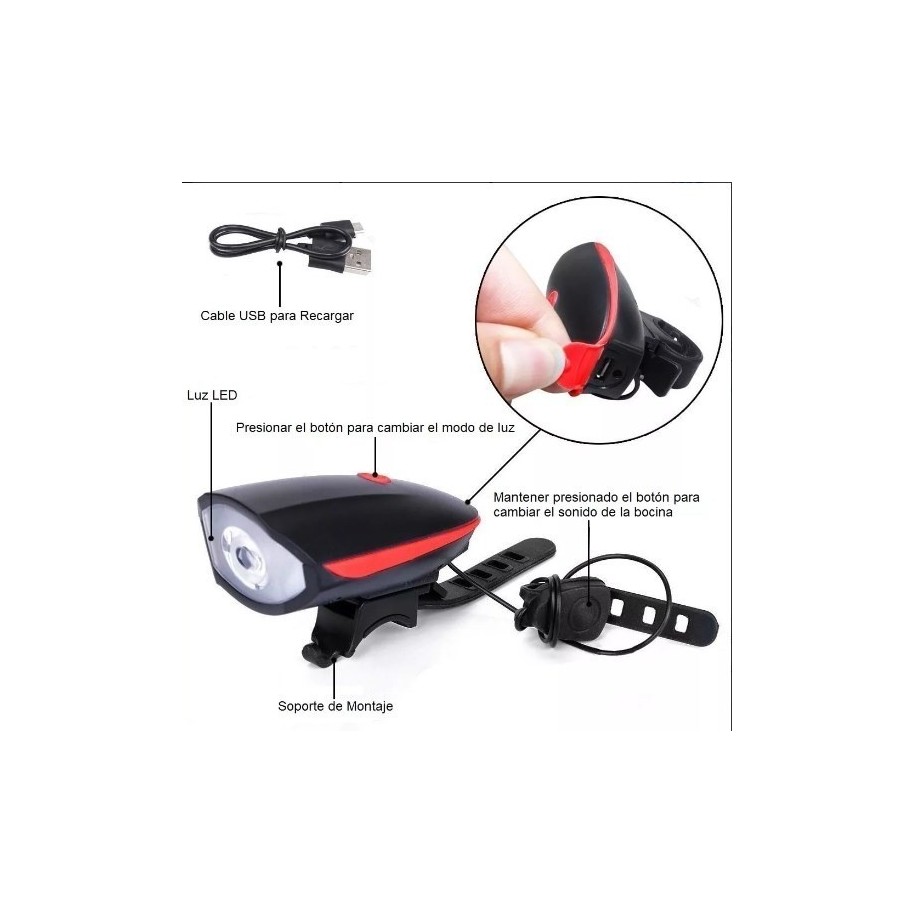 Linterna Luz Led Bicicleta Recargable Inalambrica + Bocina