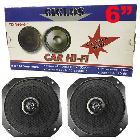 PARLANTES PARA AUTO 6 PULGADAS 150W CICLOS YD 166-6 CON REJA DOS VIAS