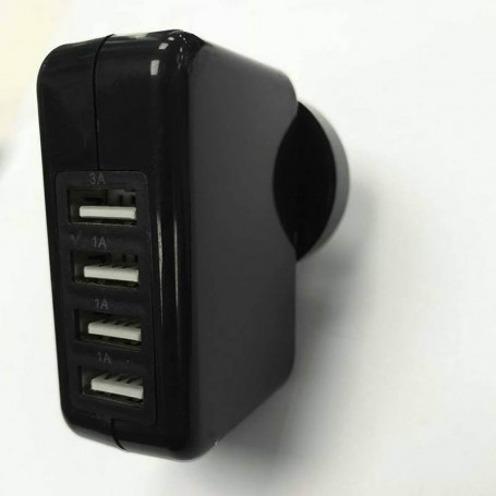 CARGADOR ADAPTADOR DE PARED 4 PUERTOS USB 5V 3A ZAPATILLA CARGA RAPIDA NEGRO KOLKE